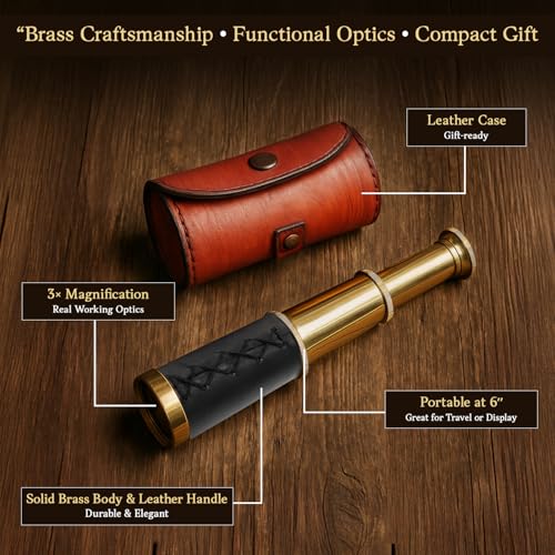 NauticalMart Brass Spyglass Telescope with Leather Case - 6 Inch Handheld Pirate Navigation Telescope for Young and Adults, Perfect Nautical Collectible and Gift for Adventure Seekers - Image 3
