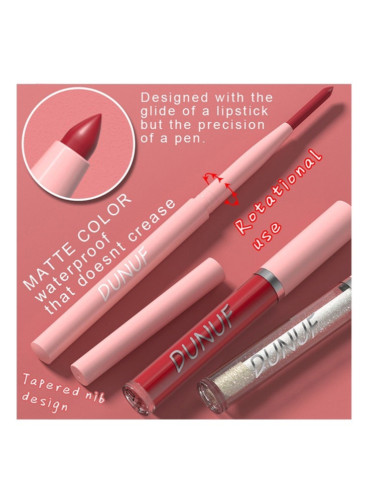 DUNUF 3 In1 Lip Set -（Lip Liner + Liquid Lipstick + Lip Oil）for 24 Hours Long Lasting & Waterproof Lip Makeup #1 - Image 4