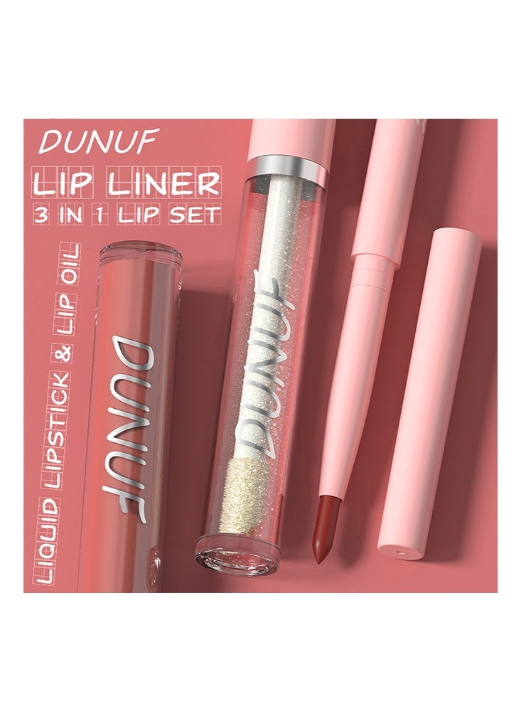 DUNUF 3 In1 Lip Set -（Lip Liner + Liquid Lipstick + Lip Oil）for 24 Hours Long Lasting & Waterproof Lip Makeup #1 - Image 3