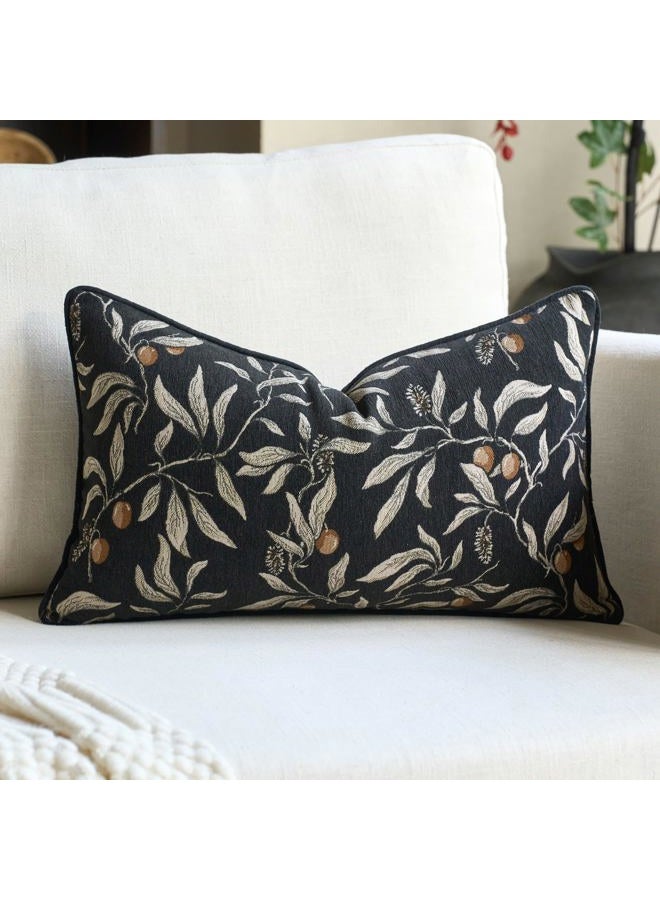 Alerfa Black Floral Throw Pillow Cover 12 x 20 Inch Rectange Luxury Decorative Lumbar Pillow Cover for Couch Living Room Bedroom - Image 1