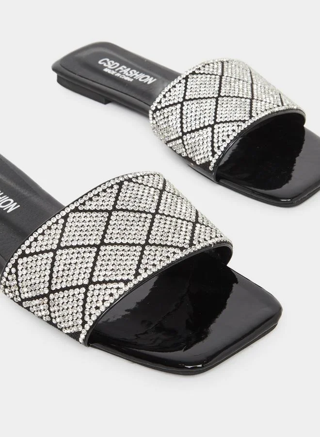 Styli Styli Rhinestone Embellished Vamp Flat Sandals
