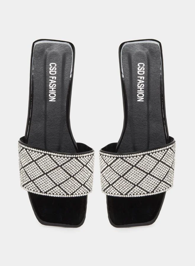 Styli Styli Rhinestone Embellished Vamp Flat Sandals