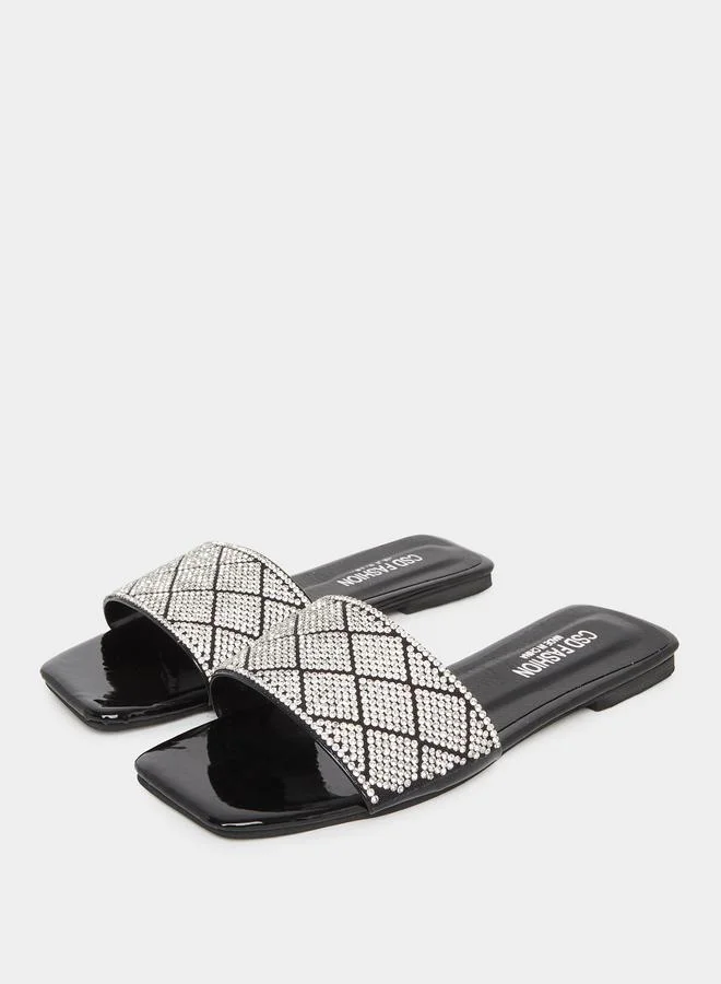 Take Two Take Two Rhinestone Embellished Vamp Flat Sandals