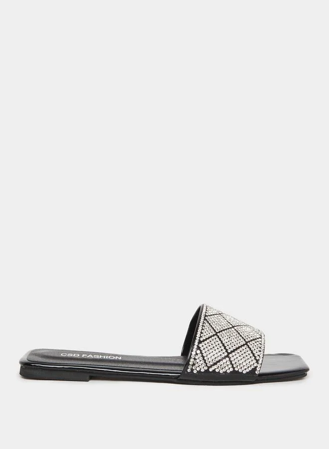 Take Two Take Two Rhinestone Embellished Vamp Flat Sandals