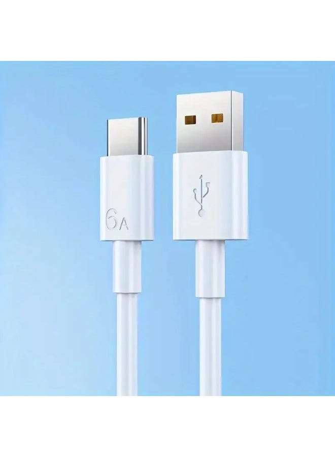 كيبل شحن سريع USB نوع سي 66 واط 6 امبير من النوع سي، كيبل شحن سريع اصلي بطول 1 متر، كيبل بيانات USB 2.0، متوافق مع معظم الاجهزة من النوع سي للشحن ونقل البيانات (ابيض) - Image 5