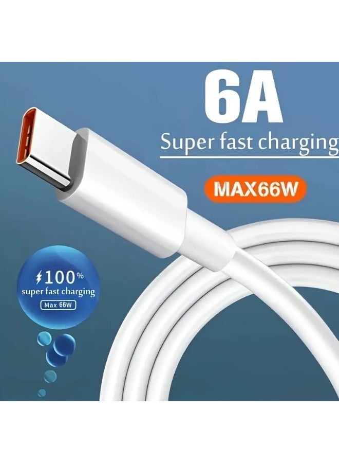 كيبل شحن سريع USB نوع سي 66 واط 6 امبير من النوع سي، كيبل شحن سريع اصلي بطول 1 متر، كيبل بيانات USB 2.0، متوافق مع معظم الاجهزة من النوع سي للشحن ونقل البيانات (ابيض) - Image 3
