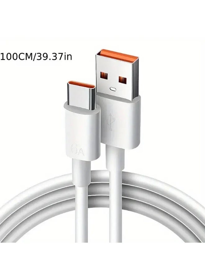 كيبل شحن سريع USB نوع سي 66 واط 6 امبير من النوع سي، كيبل شحن سريع اصلي بطول 1 متر، كيبل بيانات USB 2.0، متوافق مع معظم الاجهزة من النوع سي للشحن ونقل البيانات (ابيض) - Image 1