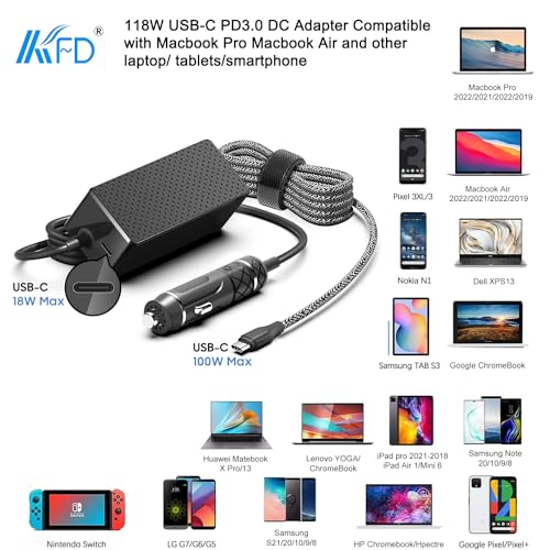 KFD PD118W 100W 90W USB-C Laptop Car Charger DC Adapter Power Supply for DJI Mavic MacBook Pro Air M4 LG Gram Razer MSI Dell HP Lenovo Acer Samsung Asus Rog Ally Surface Laptop Tablet Phone Speaker - Image 3