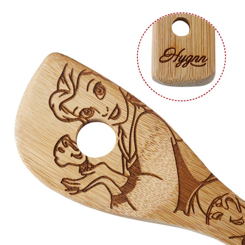 HYGNN Beauty and the Beast Burned Wooden Spoons Cooking &Serving Utensils Set Bamboo Spoon Slotted Kitchen Utensil Fun Gift Idea Warming Present (Set of 5) - Image 3