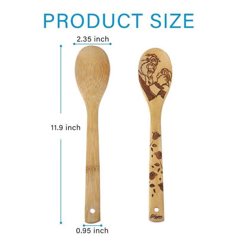 HYGNN Beauty and the Beast Burned Wooden Spoons Cooking &Serving Utensils Set Bamboo Spoon Slotted Kitchen Utensil Fun Gift Idea Warming Present (Set of 5) - Image 2