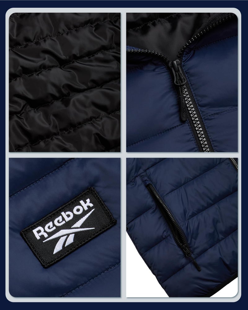 Reebok Mens Puffer Jacket - Lightweight Quilted Glacier Shield Plus Size Puffer Jackets for Men - Insulated Mens Winter Coats, Size 5X-Large, Solid Vector Navy - Image 3