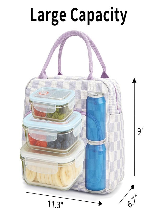 GASSDA Lunch Bag for Women Adult Lager Insulated Lunch Box Cute Cooler Lunch Tote Bags for Work Picnic (Purple Plaid) - Image 3
