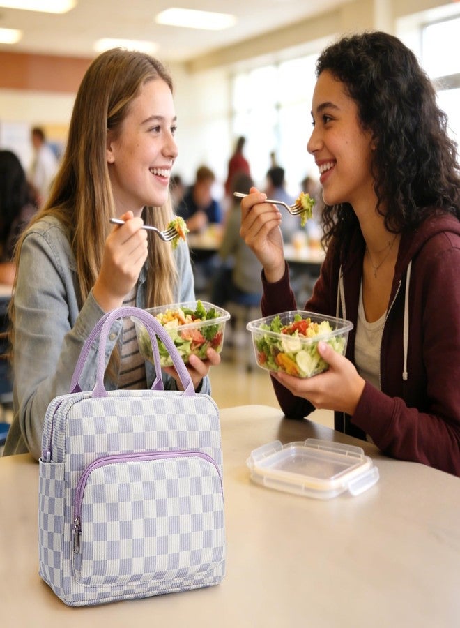 GASSDA Lunch Bag for Women Adult Lager Insulated Lunch Box Cute Cooler Lunch Tote Bags for Work Picnic (Purple Plaid) - Image 2