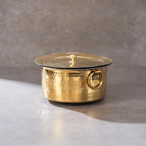 P-TAL Brass Stock Pot with Lid Naturally Nonstick and Toxin Free Pasta Pot Multipurpose Cooking Pot, PFOA and PTFE Free (1 Quart) - Image 1