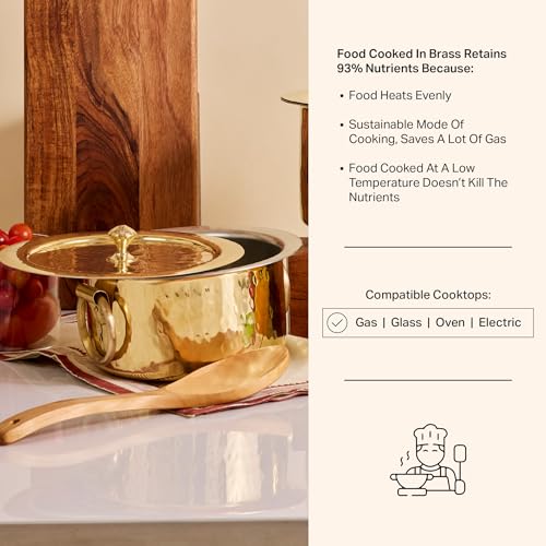 P-TAL Brass Stock Pot with Lid Naturally Nonstick and Toxin Free Pasta Pot Multipurpose Cooking Pot, PFOA and PTFE Free (1 Quart) - Image 4