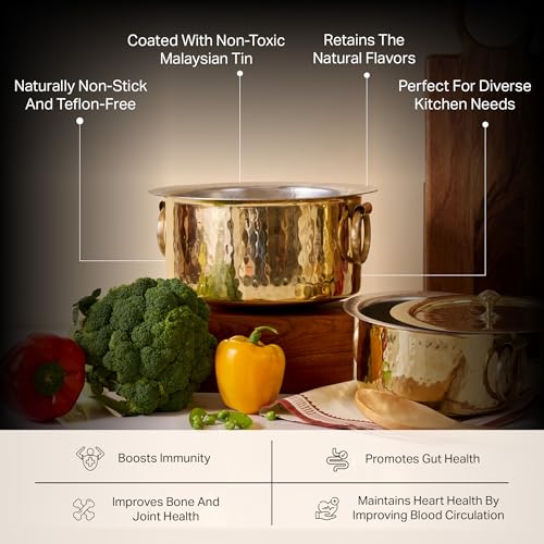 P-TAL Brass Stock Pot with Lid Naturally Nonstick and Toxin Free Pasta Pot Multipurpose Cooking Pot, PFOA and PTFE Free (1 Quart) - Image 3