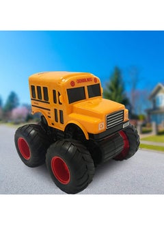 ArtCreativity Yellow School Bus Toy With Black Monster Truck Tires Push N Go Toy Car For Kids Durable Plastic Material Best Birthday Gift For Boys Girls Toddlers  - Image 4