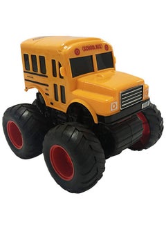 ArtCreativity Yellow School Bus Toy With Black Monster Truck Tires Push N Go Toy Car For Kids Durable Plastic Material Best Birthday Gift For Boys Girls Toddlers  - Image 1