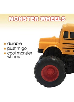 ArtCreativity Yellow School Bus Toy With Black Monster Truck Tires Push N Go Toy Car For Kids Durable Plastic Material Best Birthday Gift For Boys Girls Toddlers  - Image 3