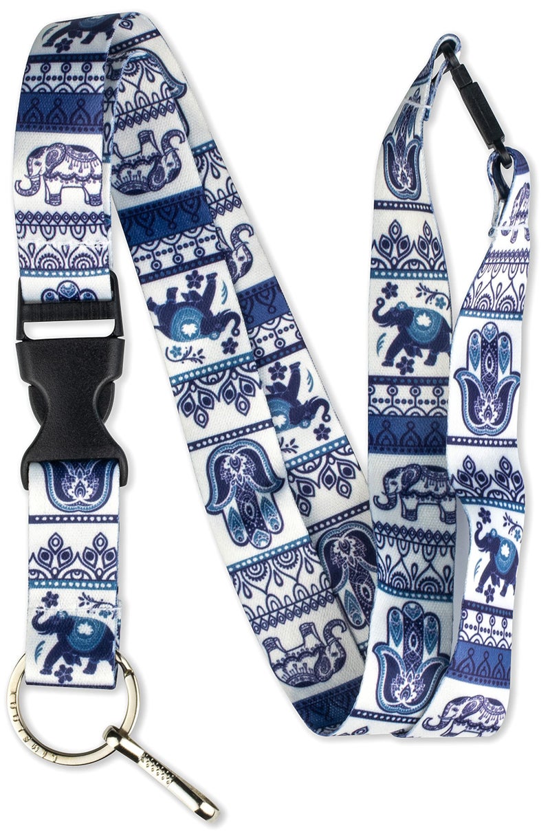 Limeloot Blue Elephant Hamsa Premium Lanyard With Breakaway Clasp and Snap Buckle - Image 1