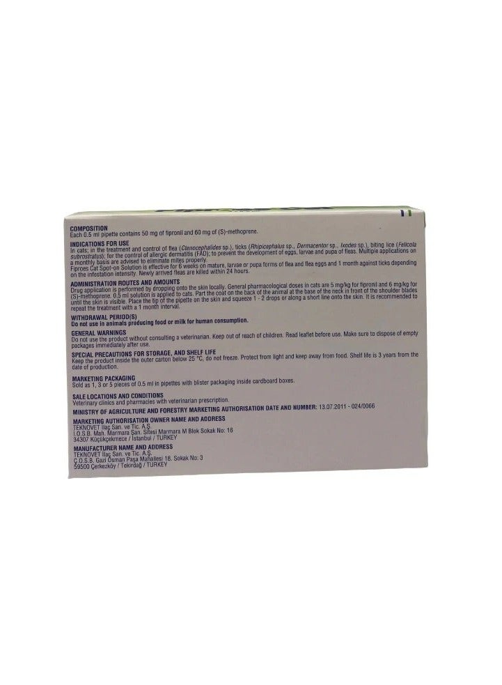 Teknovet Fiproes Cat Spot-on Solution Flea And Ticks Control (control of allergic dermatitides) 3 doses. - Image 4
