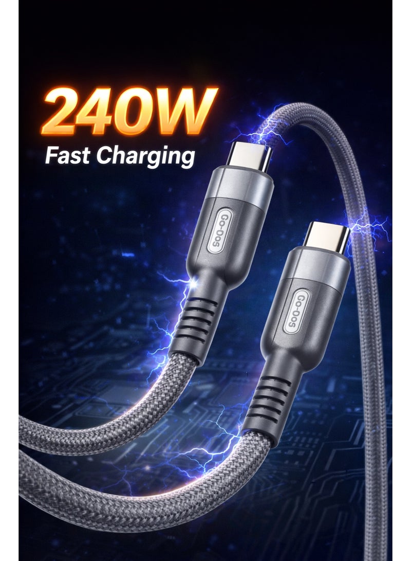 كيبل شحن سريع Go-Des بقوة 240 واط USB-C إلى USB-C بطول 1.5 متر PD 3.1 مضفر نايلون لنقل البيانات متوافق مع آيفون 15/16 وسامسونج وماك بوك واللابتوب - Image 2
