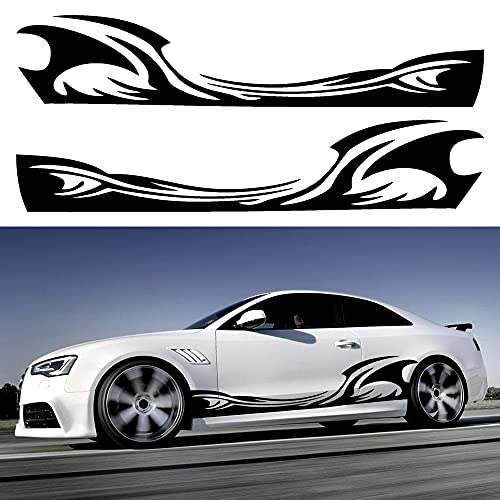 TOMALL 2Pcs 82'' Wave Flame Graphics Car Body Side Stickers Flame Racing Sports Stripe Decals for Car Universal Vinyl Waterproof Decal Decoration Accessories for Truck SUV Off-Road Vehicles (Black) - Image 1
