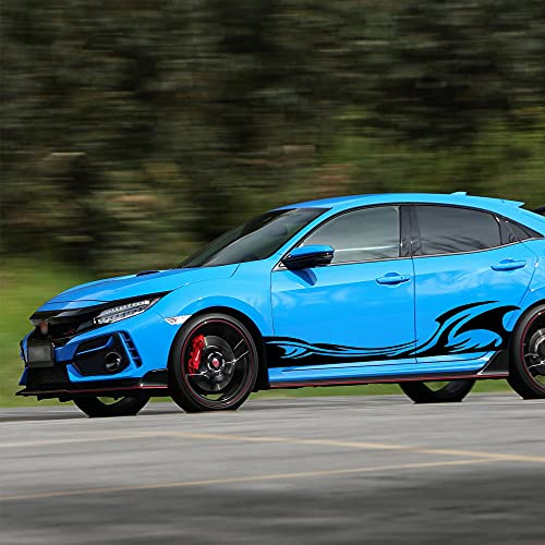 TOMALL 2Pcs 82'' Wave Flame Graphics Car Body Side Stickers Flame Racing Sports Stripe Decals for Car Universal Vinyl Waterproof Decal Decoration Accessories for Truck SUV Off-Road Vehicles (Black) - Image 4