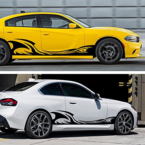 TOMALL 2Pcs 82'' Wave Flame Graphics Car Body Side Stickers Flame Racing Sports Stripe Decals for Car Universal Vinyl Waterproof Decal Decoration Accessories for Truck SUV Off-Road Vehicles (Black) - Image 3