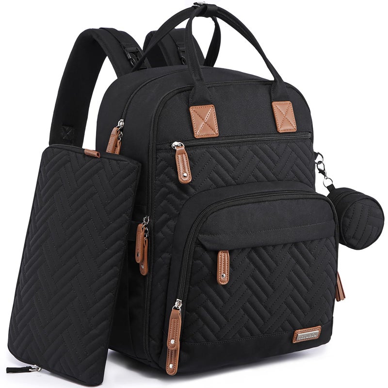 iniuniu Diaper Bag Backpack, 4 in 1 kit Large Unisex Baby Boys Girls Waterproof Travel Back Pack with Diaper Pouch, Washable Changing Pad, Pacifier Case and Stroller Straps, Black - Image 1