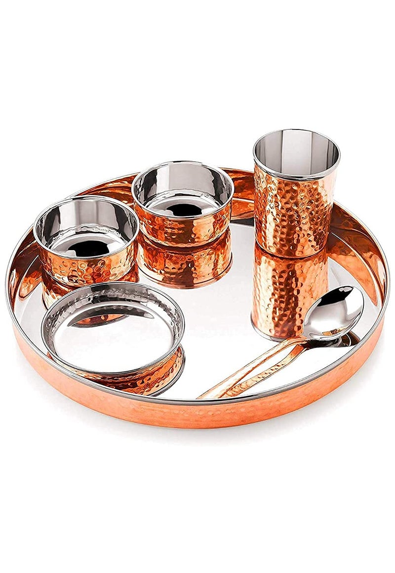Yadav Craft Dinner Set Stainless and Copper Dinner Thali Dinnerware Gifting Purposes Heavy Weight Dinner Set of 6 Pieces - Image 2