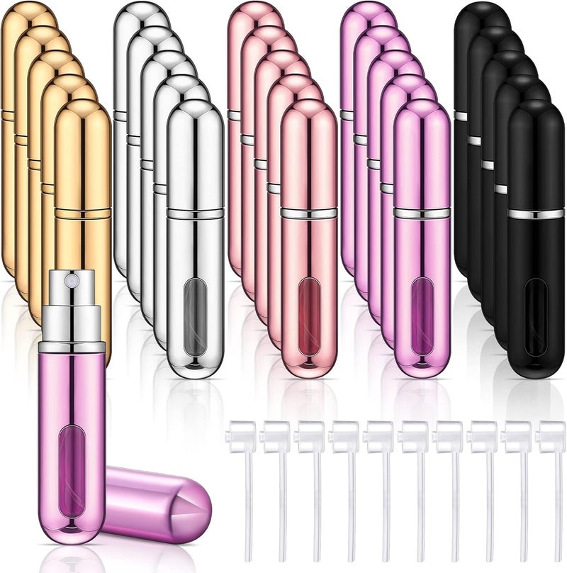 30 Pieces Refillable Perfume Atomizer Mini Refillable Spray Perfume Bottle in 5 ml with 10 Perfume Dispenser Pump Transfer Tool Travel Perfume Bottle Small Refillable Scent Pump Case (Multi Colors)