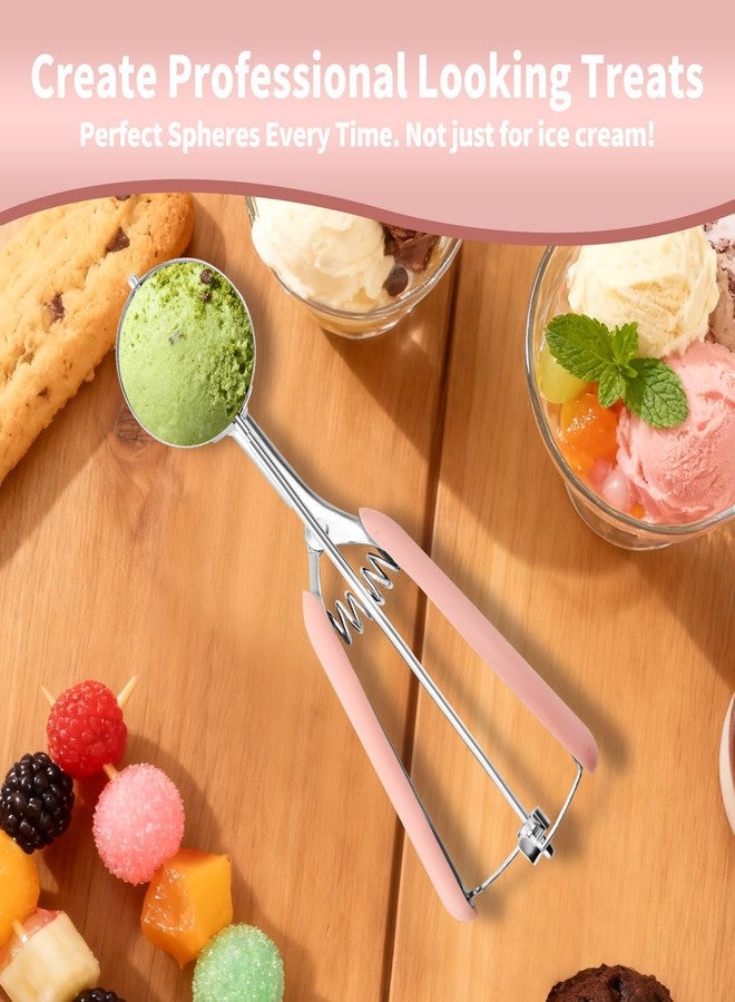 JETONN Cookie Scoops for Baking Set of 2, Pink Handle 18/8 Stainless Steel Ice Cream Scoop Set with Ergonomic Soft Grip, Spring Trigger Release Cookie Dough Scooper for Cupcakes, Muffins, Meatballs, Melon - Image 3