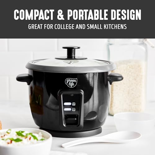 GreenLife Rice Cooker with Removable PFAS-Free Ceramic Nonstick Pot, 3-Cups Uncooked/6-Cups Cooked, Grains & Oatmeal Multicooker, Compact One-Switch Design, Auto Keep Warm, Easy Clean, Black - Image 4