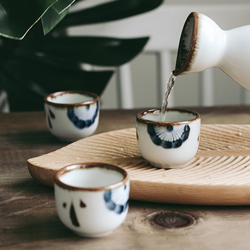 Hand Painted Floral Ceramic Sake Cups Set of 2 Microwave and Dishwasher Safe - Image 5