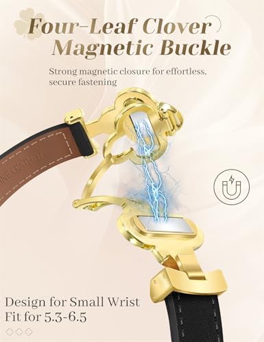 MOINSPIRE Designer Slim Leather Bands Compatible with Apple Watch 38mm 40mm 41mm 42mm(S11/10)for Women, Four-Leaf Clover Cute Dressy Magnetic Watch Bands for iwatch Series Ultra/SE11/9/8/7/6/5/4/3/2/1 - Image 2