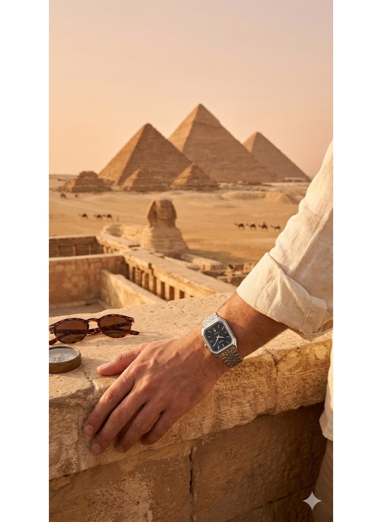Casio Classic Analog Watch - Stainless Steel Bracelet, Black Rectangular Dial - Image 2