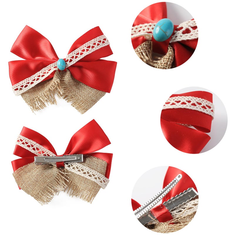 Fancheer Princess Hair Bow Clips for Girls Women 5 Inch Fairy Hair Accessories Red - Image 3