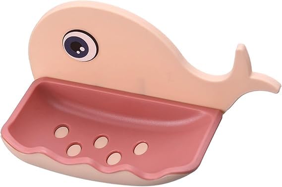 VIHANCO Plastic Soap Stand Holder for Bathroom Kitchen Sink Self Draining Soap Dish Holder with Magic Stickers (Pack of 1) (Fish Soap Holder, - Image 1