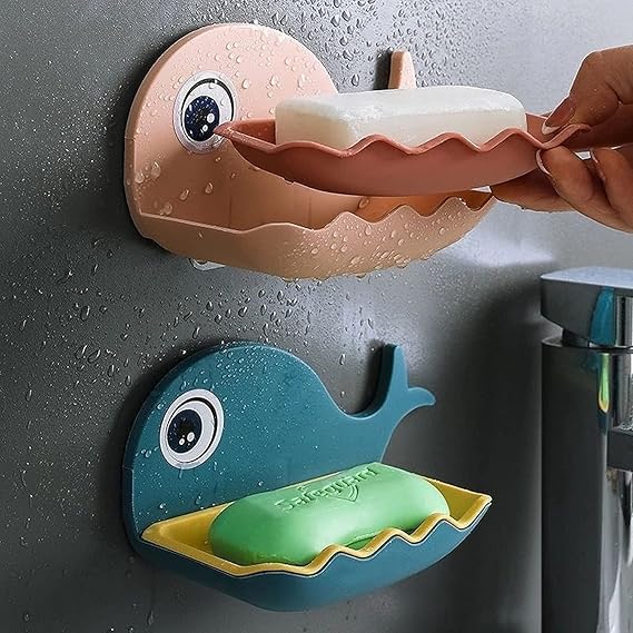 VIHANCO Plastic Soap Stand Holder for Bathroom Kitchen Sink Self Draining Soap Dish Holder with Magic Stickers (Pack of 1) (Fish Soap Holder, - Image 5