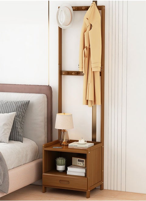 Multifunctional Modern Solid Wood Bedside Table with Large Coat Rack