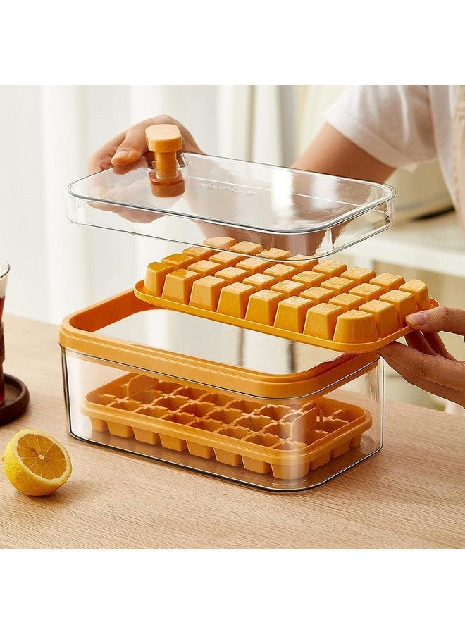Home-Cloud صينية مكعبات الثلج هوم كلاود بطبقتين مع غطاء وصندوق، قوالب مكعبات ثلج مربعة مع ملعقة ثلج، إطلاق سهل بضغطة واحدة وتوفير المساحة، حاوية تخزين مكعبات ثلج خالية من BPA لـ 64 مكعب ثلج (أصفر) - Image 2