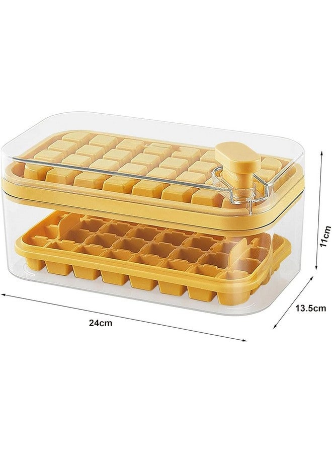 Home-Cloud صينية مكعبات الثلج هوم كلاود بطبقتين مع غطاء وصندوق، قوالب مكعبات ثلج مربعة مع ملعقة ثلج، إطلاق سهل بضغطة واحدة وتوفير المساحة، حاوية تخزين مكعبات ثلج خالية من BPA لـ 64 مكعب ثلج (أصفر) - Image 5
