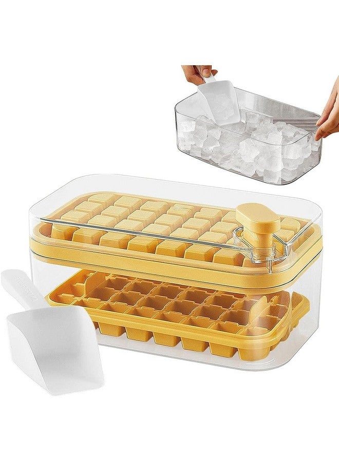 Home-Cloud صينية مكعبات الثلج هوم كلاود بطبقتين مع غطاء وصندوق، قوالب مكعبات ثلج مربعة مع ملعقة ثلج، إطلاق سهل بضغطة واحدة وتوفير المساحة، حاوية تخزين مكعبات ثلج خالية من BPA لـ 64 مكعب ثلج (أصفر) - Image 3
