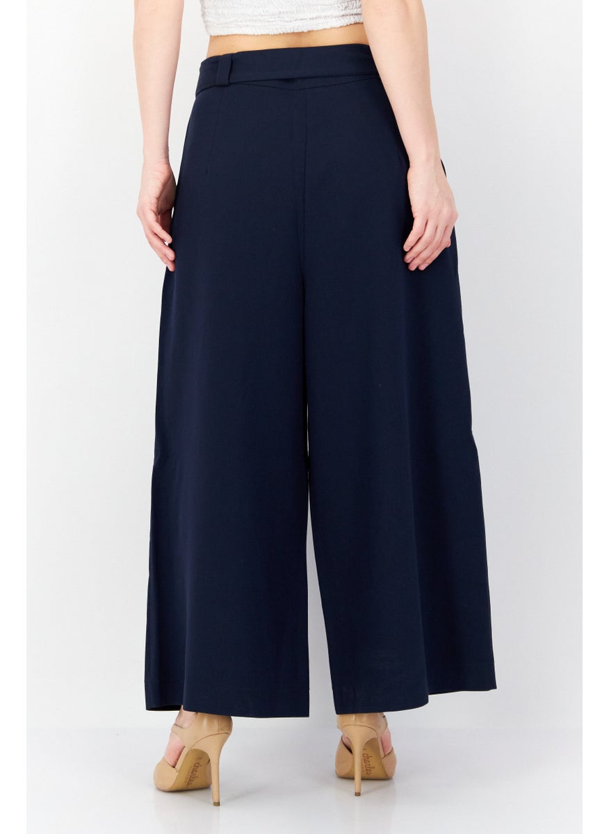 French Connection Women Wide Leg Plain Palazzo Pants, Navy  - Image 3