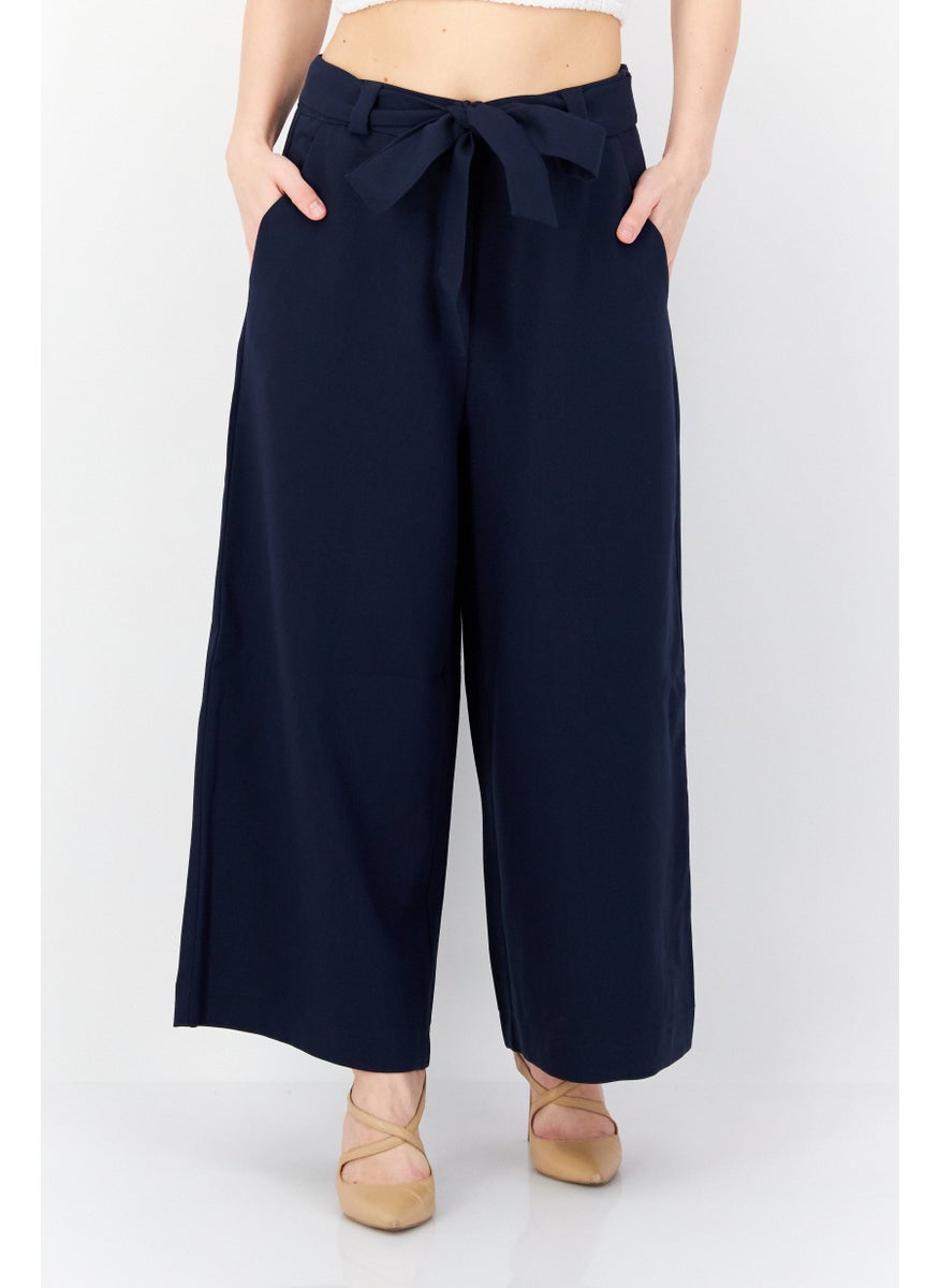 French Connection Women Wide Leg Plain Palazzo Pants, Navy  - Image 1