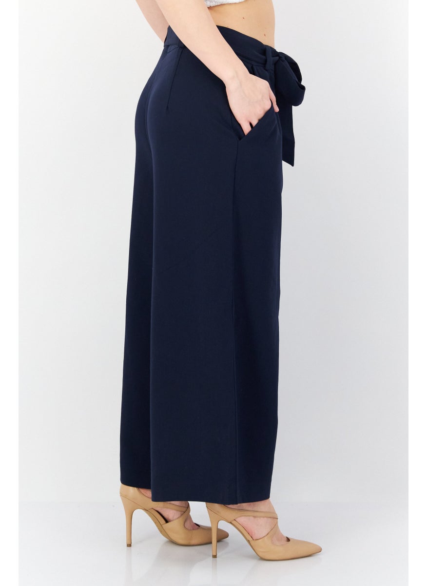 French Connection Women Wide Leg Plain Palazzo Pants, Navy  - Image 2