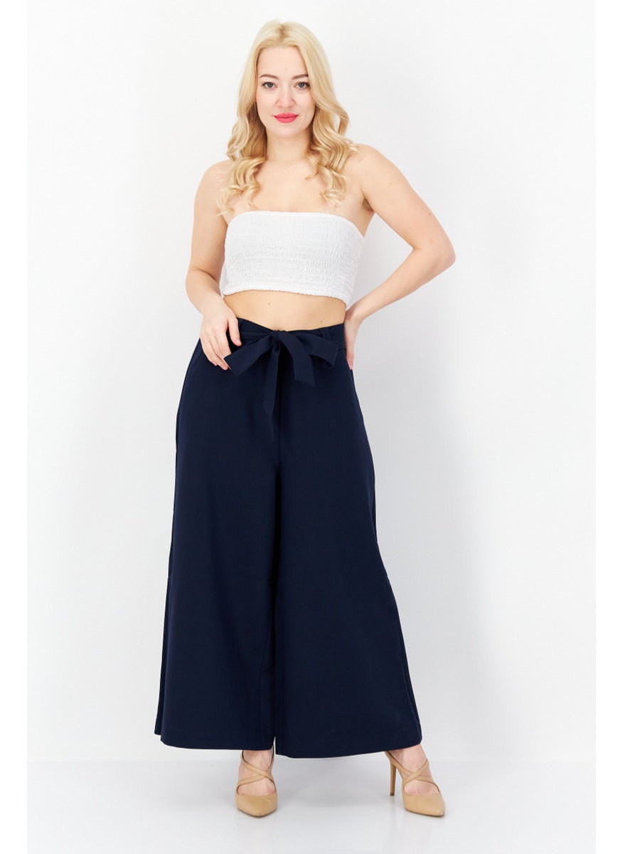 French Connection Women Wide Leg Plain Palazzo Pants, Navy  - Image 4