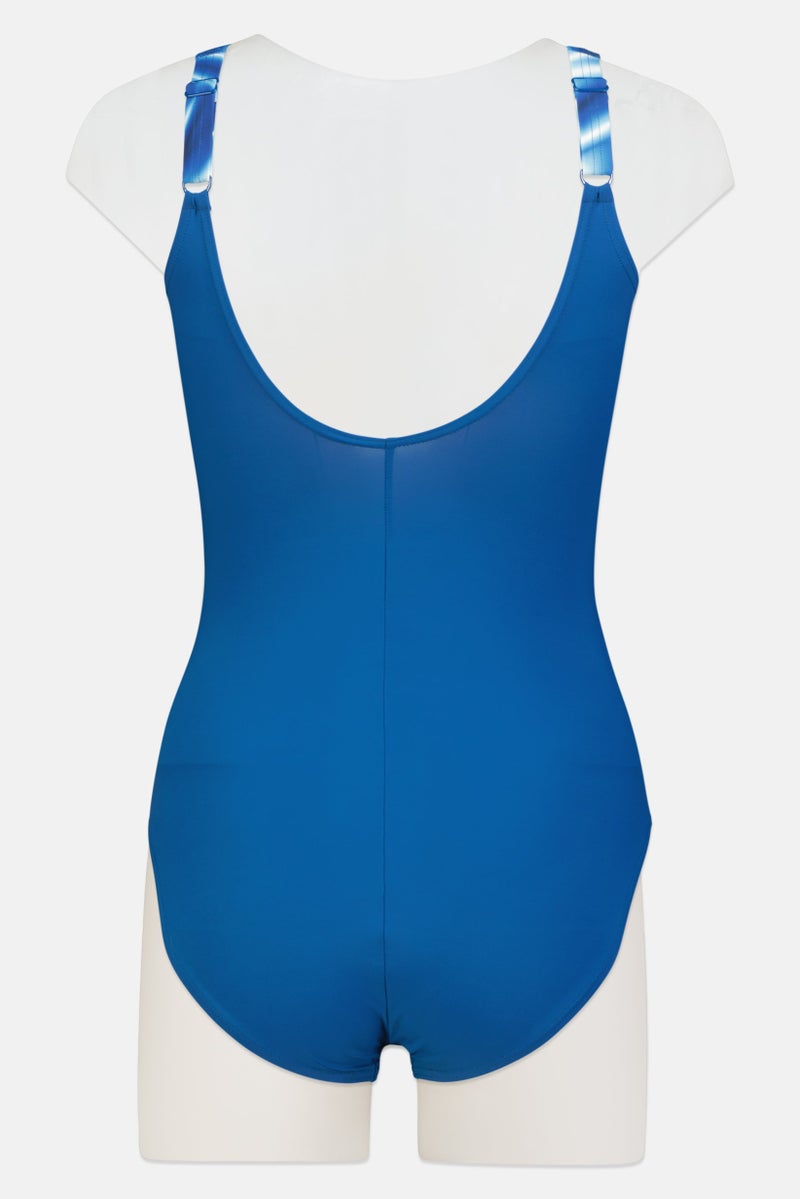 speedo Women Marble Print Non Padded One Piece Swimsuit, Blue - Image 3