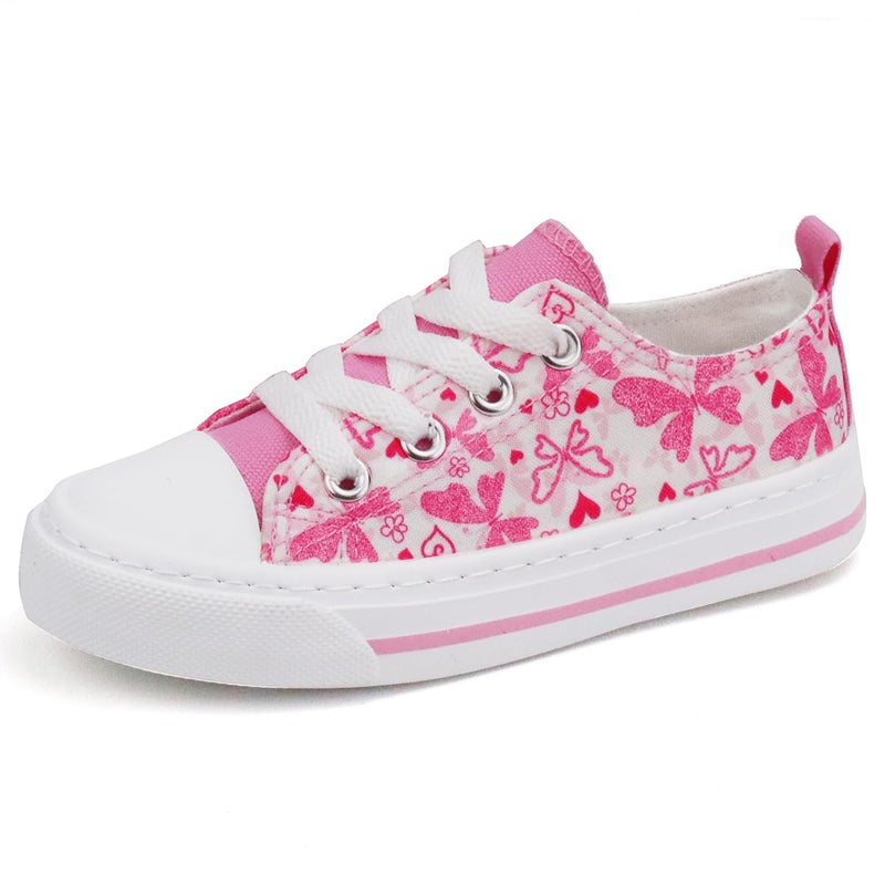 Toandon Toddler Girls Kids Sneakers Walking Shoes Lace Up Lightweight Low Top Adorable Sparkle Printed Butterfly Non-Slip Outdoor Pink Size 10 - Image 1